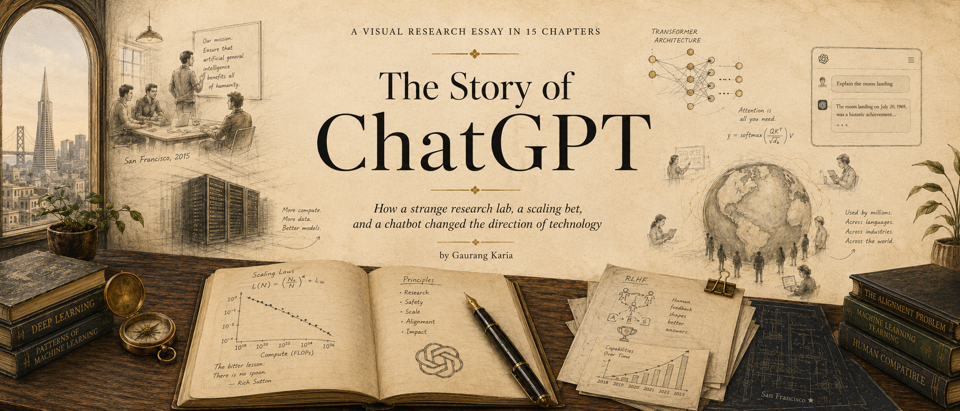 Illustrated book banner for The Story of ChatGPT