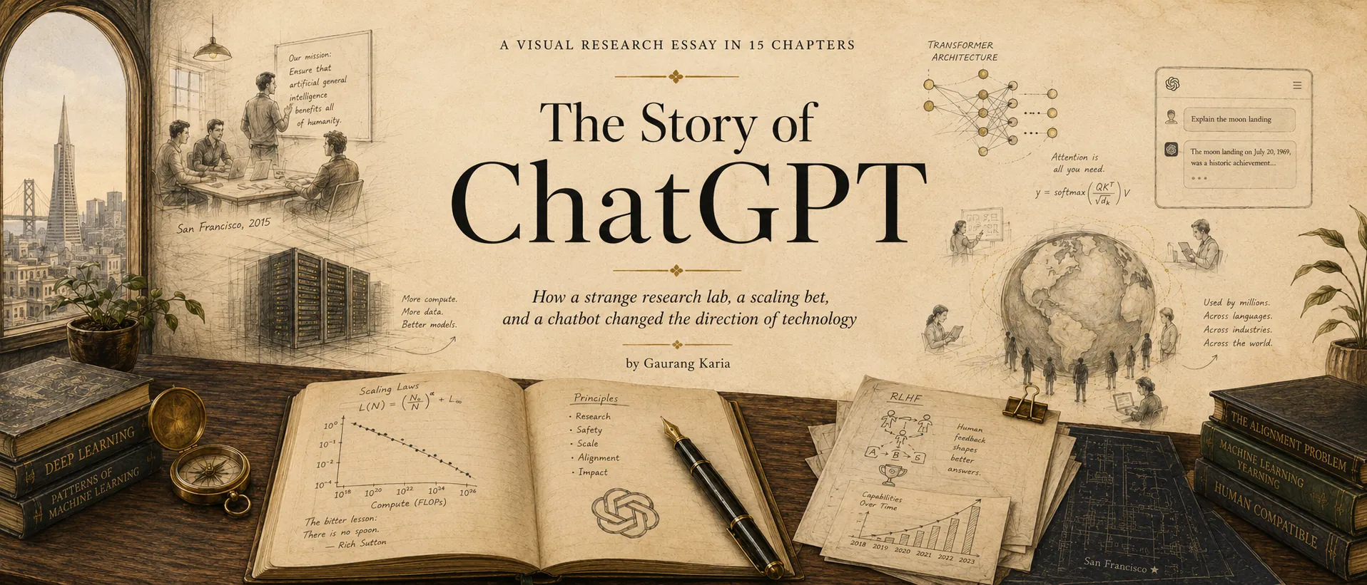 Illustrated book banner for The Story of ChatGPT